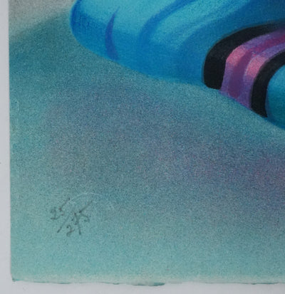 Janick LEDERLE : Femme aux fleurs roses, Lithographie originale signée