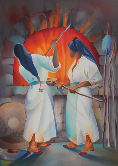 Janick LEDERLE : Les cuisinières, Lithographie originale signée