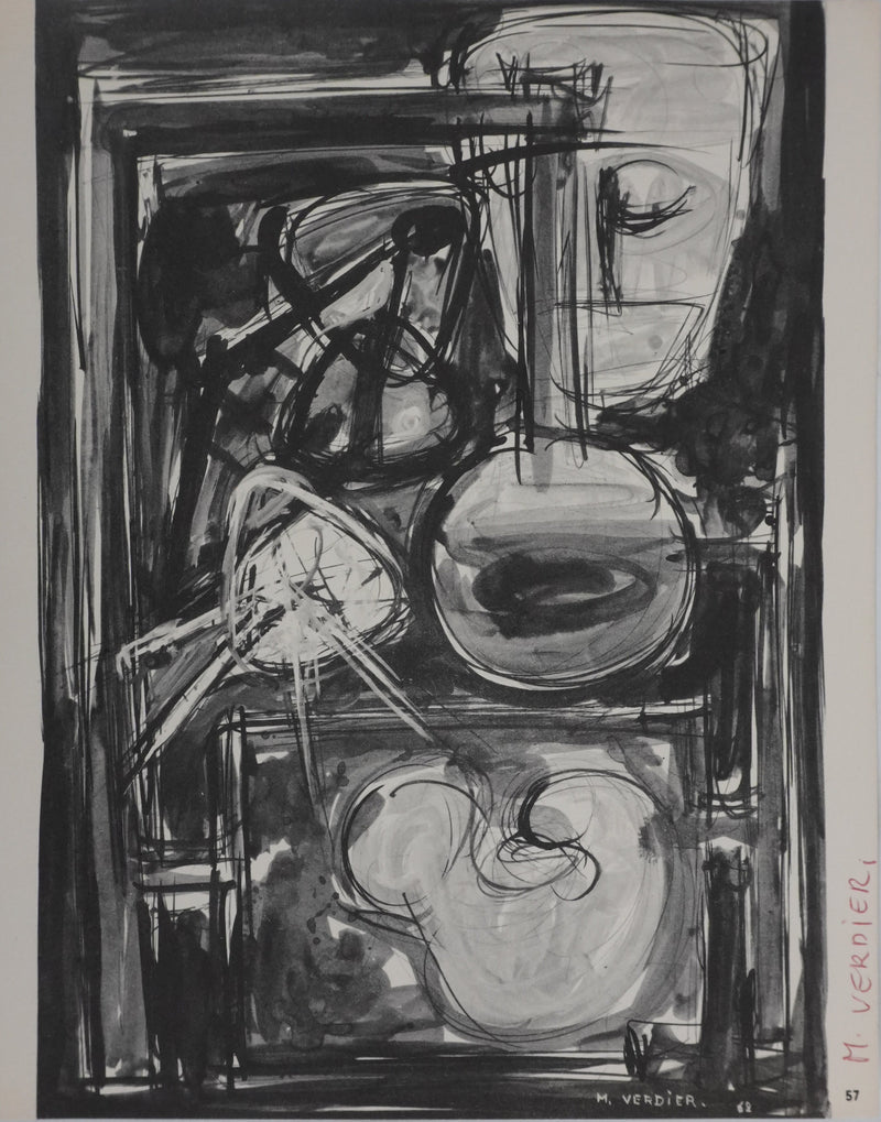 Maurice VERDIER : Nature morte abstraite, Gravure signée