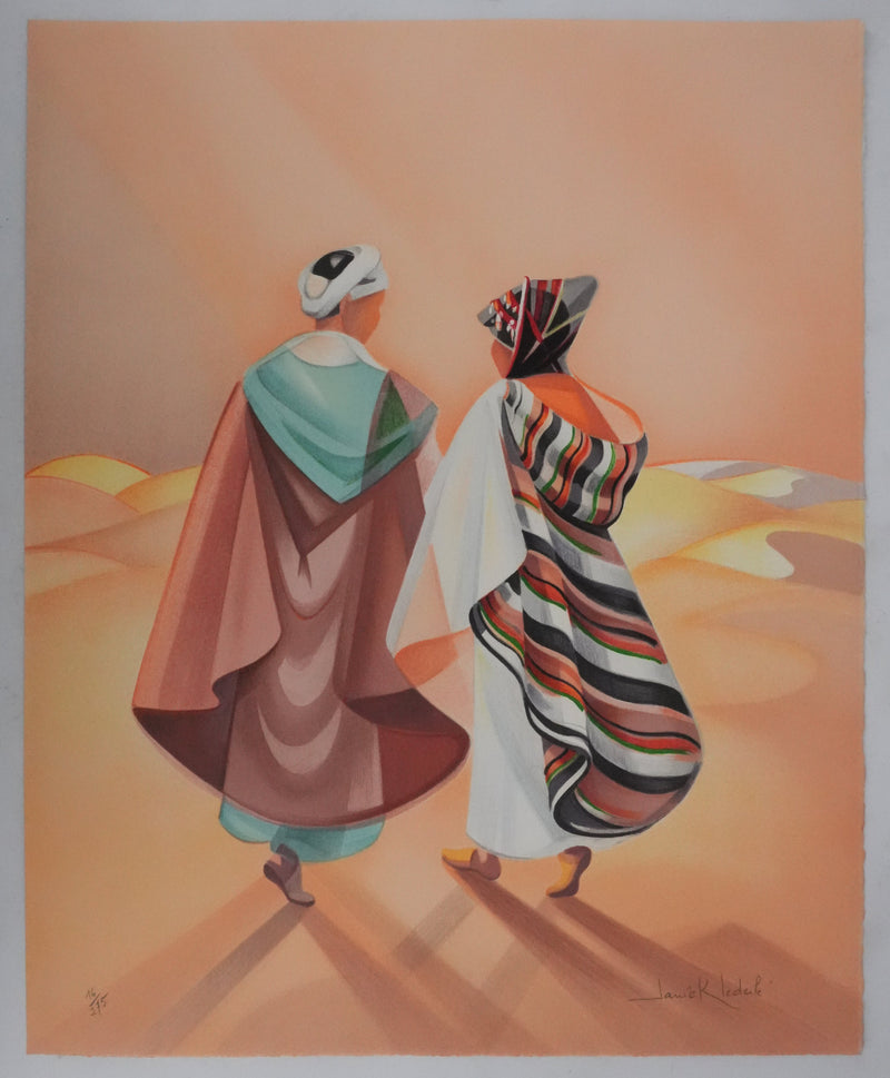 Janick LEDERLE : Silhouettes dans le désert, Lithographie originale signée