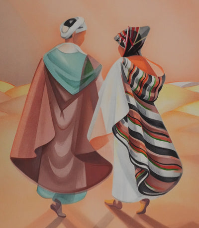 Janick LEDERLE : Silhouettes dans le désert, Lithographie originale signée