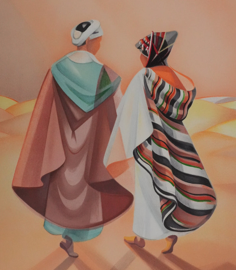 Janick LEDERLE : Silhouettes dans le désert, Lithographie originale signée