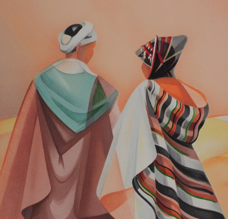 Janick LEDERLE : Silhouettes dans le désert, Lithographie originale signée