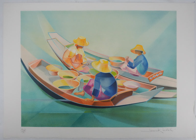 Janick LEDERLE : Marché flottant, Lithographie originale signée