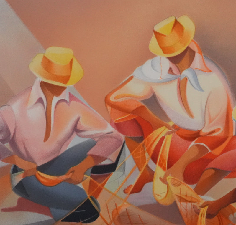 Janick LEDERLE : Le travail du pêcheur, Lithographie originale signée