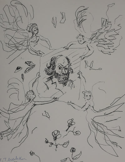 Kostia TERECHKOVITCH : Les anges, Gravure signée