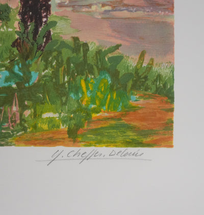 Yvonne CHEFFER DELOUIS : L'heure du thé, Lithographie originale signée