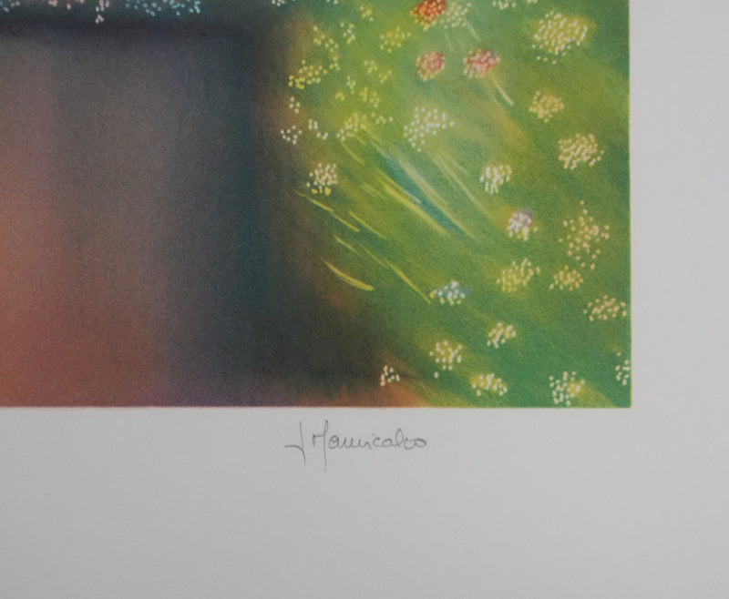 José MANISCALCO : La maison du lac, Lithographie originale signée