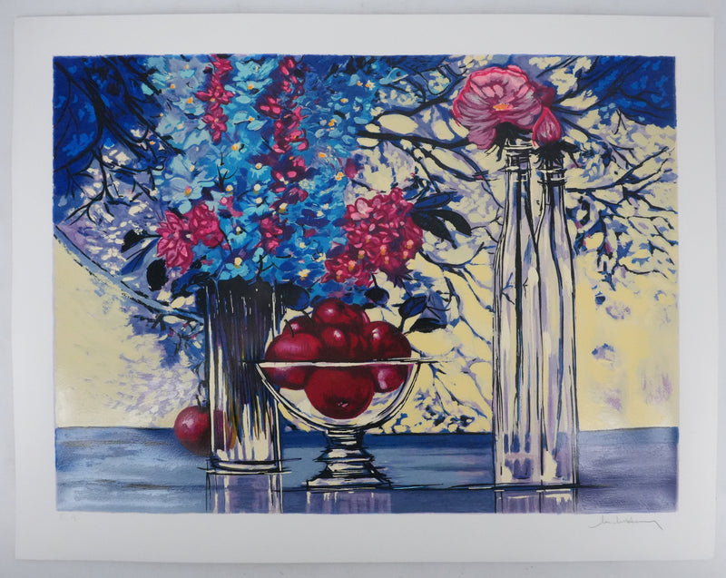 Michel HENRY : Nature morte bleutée, Sérigraphie originale signée