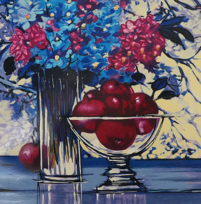 Michel HENRY : Nature morte bleutée, Sérigraphie originale signée