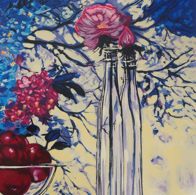 Michel HENRY : Nature morte bleutée, Sérigraphie originale signée