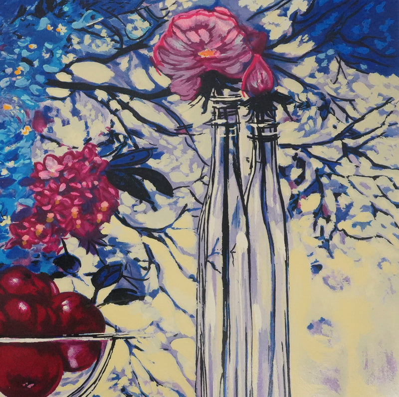 Michel HENRY : Nature morte bleutée, Sérigraphie originale signée