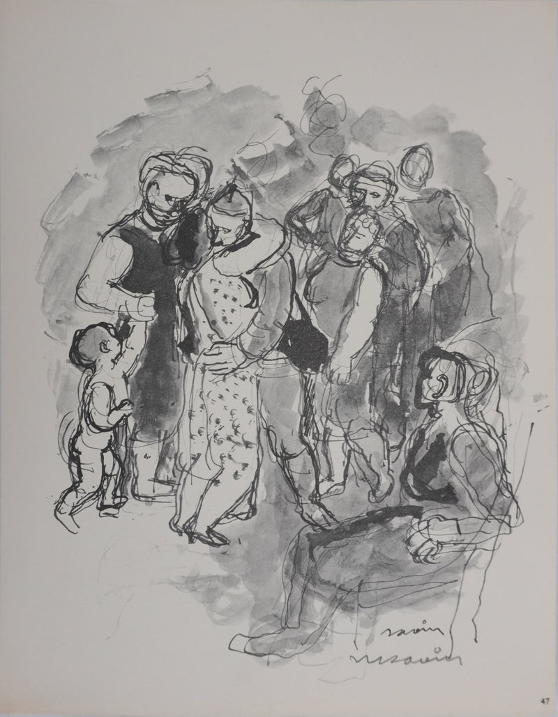 Maurice SAVIN : Les retrouvailles en famille, Gravure signée