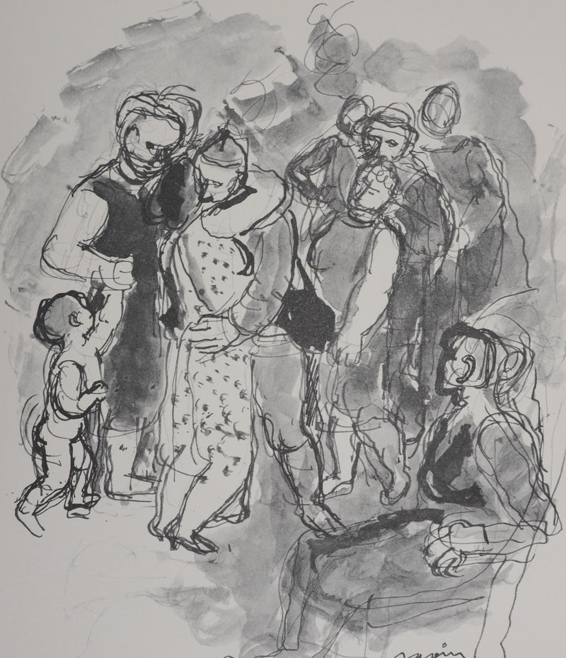 Maurice SAVIN : Les retrouvailles en famille, Gravure signée