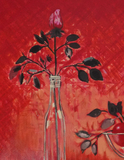 Michel HENRY : Nature morte au fond rouge, Sérigraphie originale signée