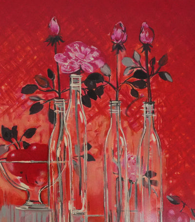 Michel HENRY : Nature morte au fond rouge, Sérigraphie originale signée