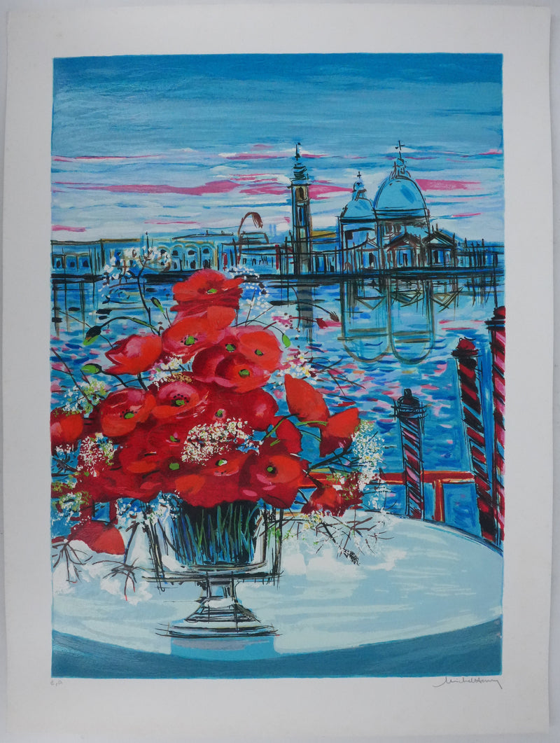 Michel Henry : Le vase aux coquelicots, Sérigraphie originale signée