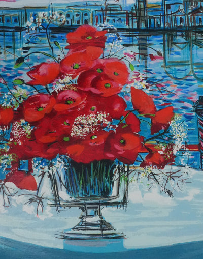 Michel Henry : Le vase aux coquelicots, Sérigraphie originale signée