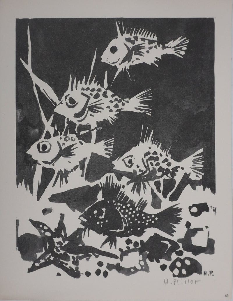 Henri PLISSON : Les poissons, Gravure signée