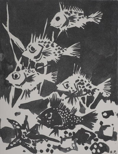 Henri PLISSON : Les poissons, Gravure signée