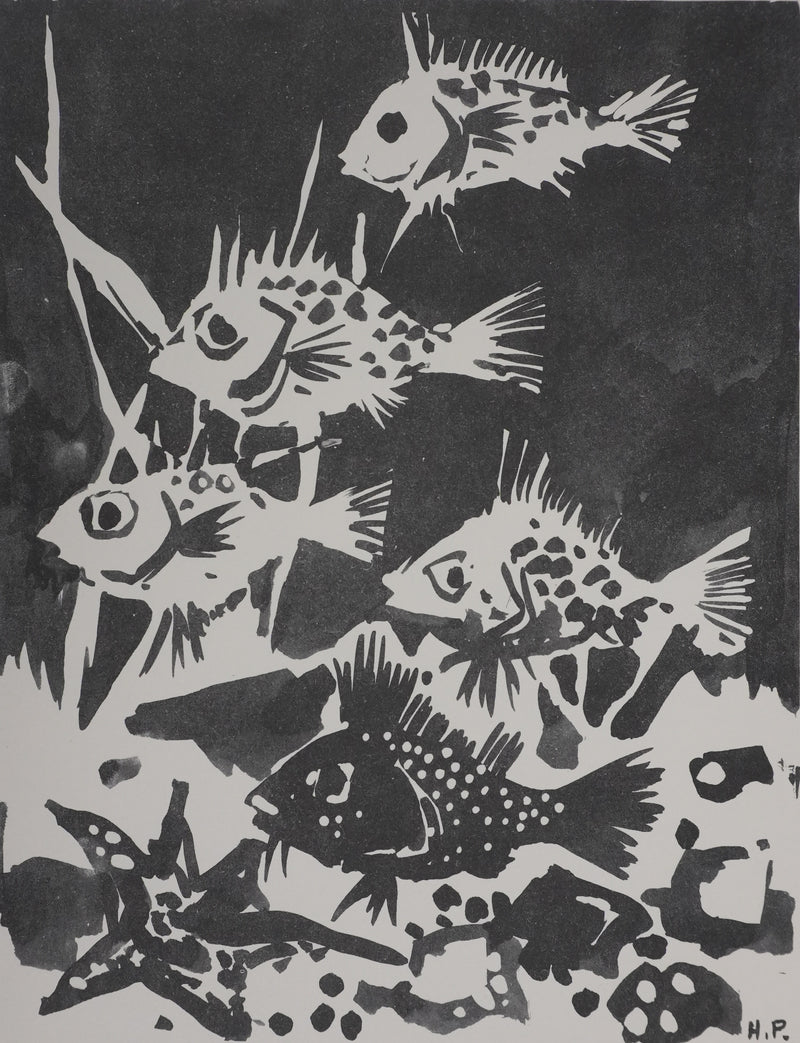 Henri PLISSON : Les poissons, Gravure signée