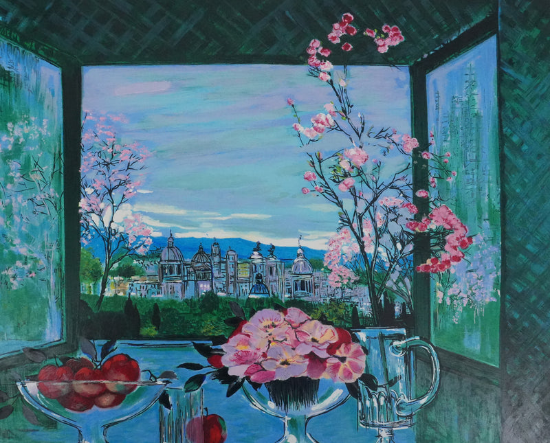 Michel HENRY : Nature morte surplombant la ville, Sérigraphie originale signée