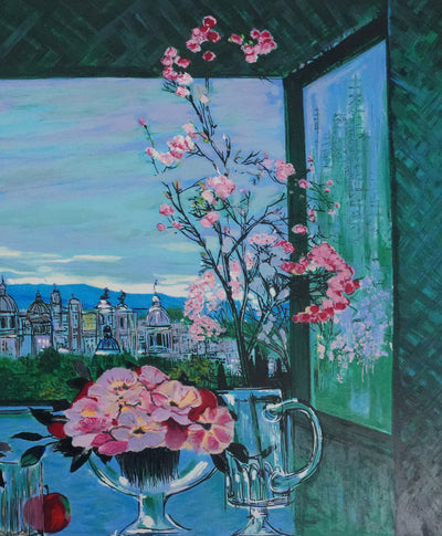 Michel HENRY : Nature morte surplombant la ville, Sérigraphie originale signée