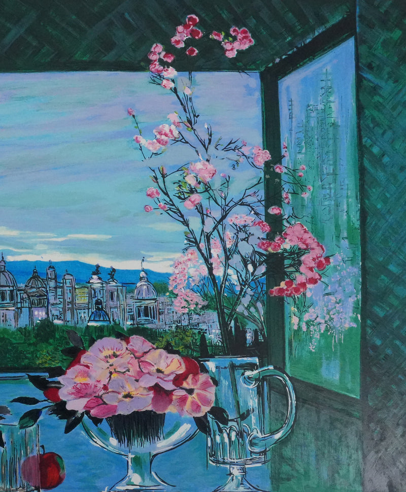 Michel HENRY : Nature morte surplombant la ville, Sérigraphie originale signée