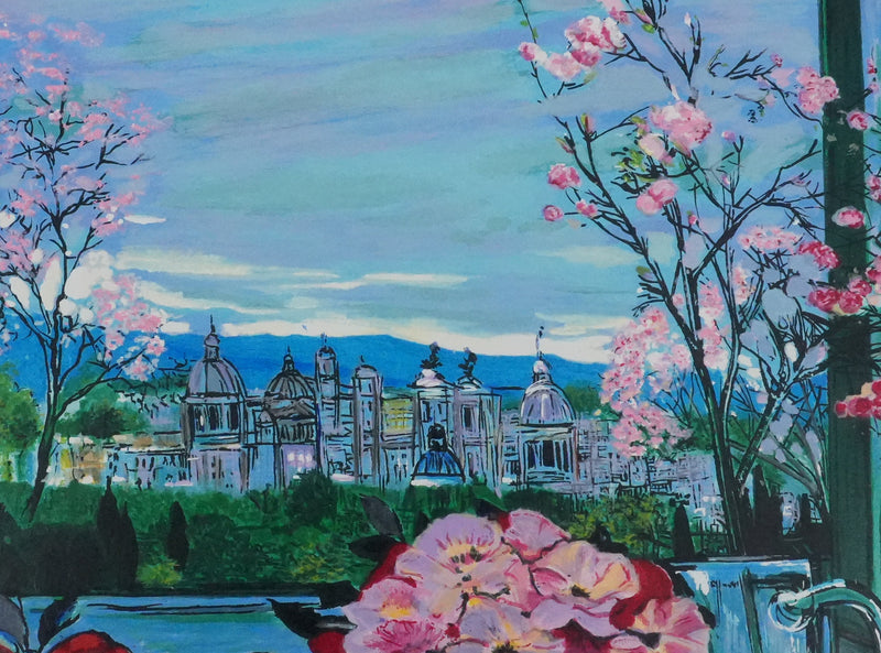 Michel HENRY : Nature morte surplombant la ville, Sérigraphie originale signée