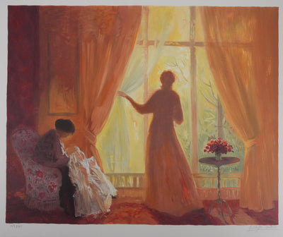 Yvonne CHEFFER DELOUIS : Intérieur orangé, Lithographie originale signée