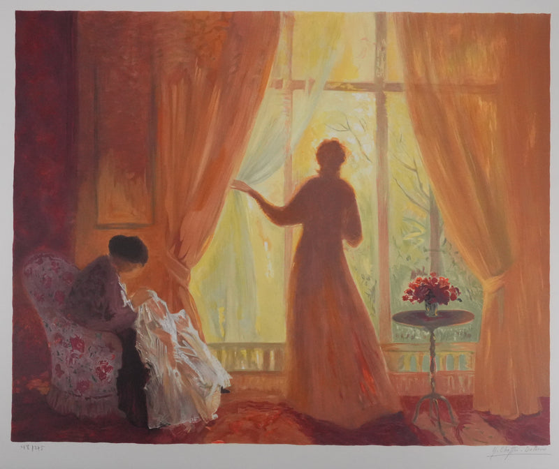 Yvonne CHEFFER DELOUIS : Intérieur orangé, Lithographie originale signée