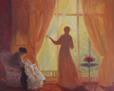 Yvonne CHEFFER DELOUIS : Intérieur orangé, Lithographie originale signée