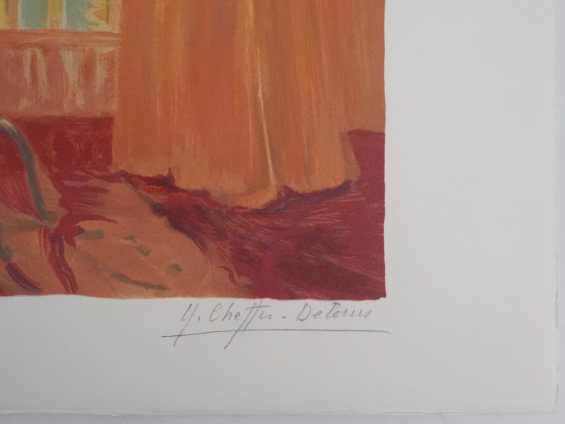 Yvonne CHEFFER DELOUIS : Intérieur orangé, Lithographie originale signée