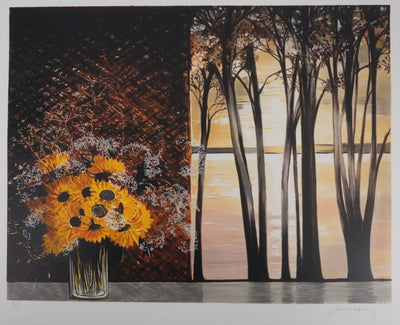 Michel HENRY : Bouquet de fleurs jaunes, Lithographie originale signée
