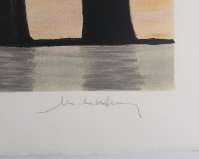 Michel HENRY : Bouquet de fleurs jaunes, Lithographie originale signée