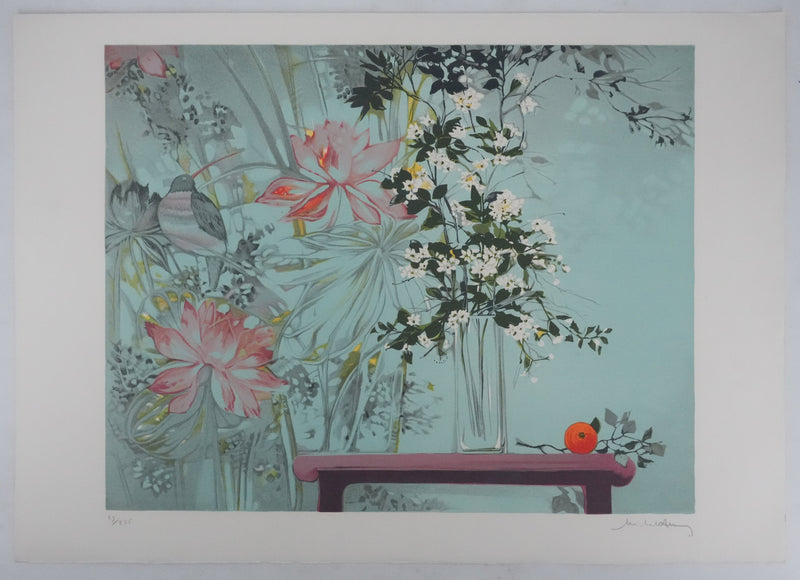 Michel HENRY : Les fleurs dans le vent,  Lithographie originale signée