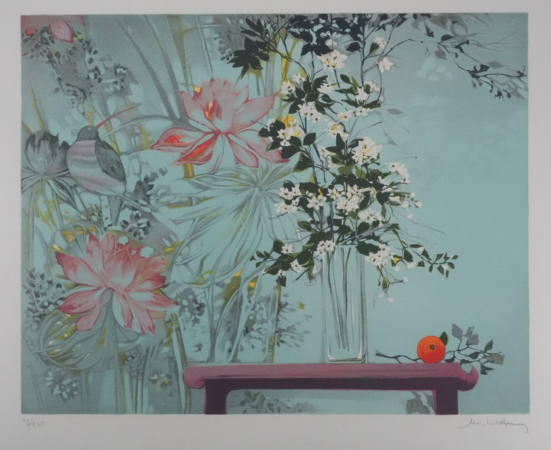 Michel HENRY : Les fleurs dans le vent,  Lithographie originale signée