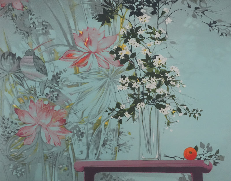 Michel HENRY : Les fleurs dans le vent,  Lithographie originale signée