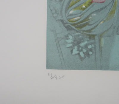 Michel HENRY : Les fleurs dans le vent,  Lithographie originale signée