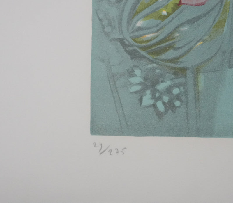 Michel HENRY : Les fleurs dans le vent,  Lithographie originale signée