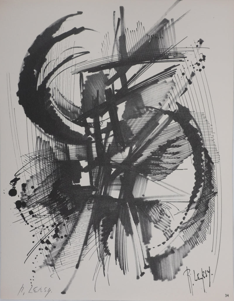 Roger LERSY : Composition abstraite dynamique, Héliogravure signée