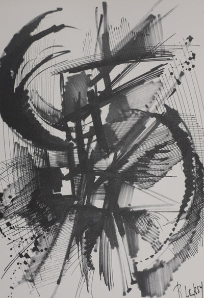 Roger LERSY : Composition abstraite dynamique, Héliogravure signée