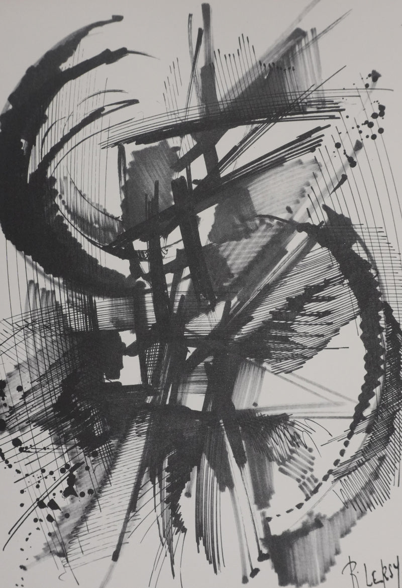 Roger LERSY : Composition abstraite dynamique, Héliogravure signée