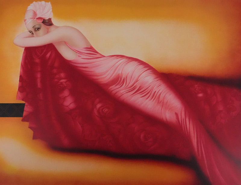 Philippe AUGE : Femme en robe rose, Lithographie originale signée