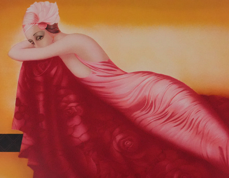Philippe AUGE : Femme en robe rose, Lithographie originale signée