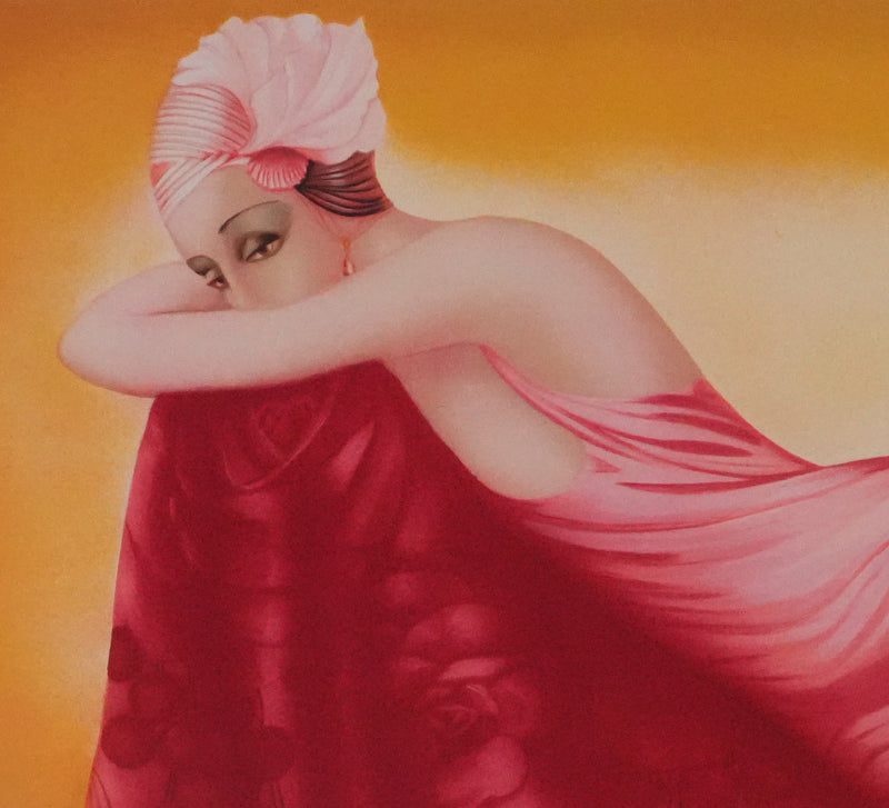 Philippe AUGE : Femme en robe rose, Lithographie originale signée