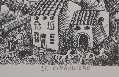 Mady LA GIRAUDIERE : Vie nocturne au village, Héliogravure signée