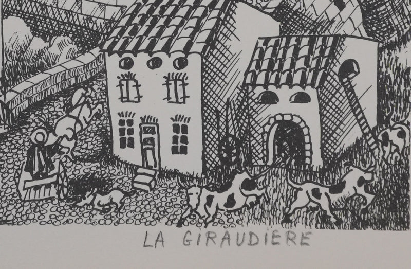 Mady LA GIRAUDIERE : Vie nocturne au village, Héliogravure signée