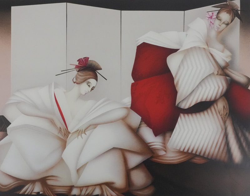 Philippe AUGE : Les femmes en robe blanche, Lithographie originale signée