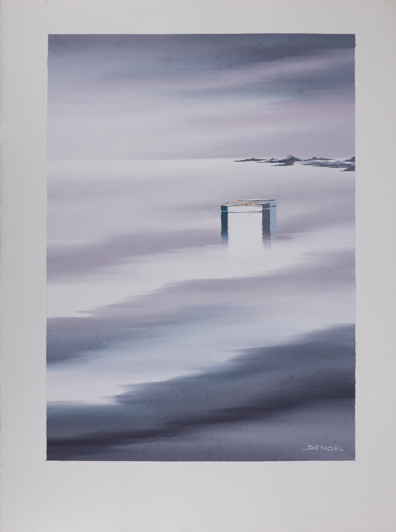 Leon DENOEL : Brumes sur le lac Léman, Gouache originale signée